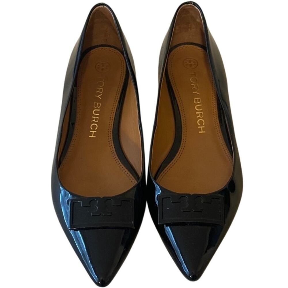 Tory Burch Gigi Black Patent Pointed Toe Flats Size 8.5